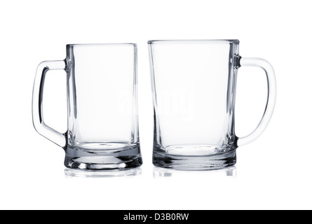 Two empty beer mugs isolated on white background Stock Photo