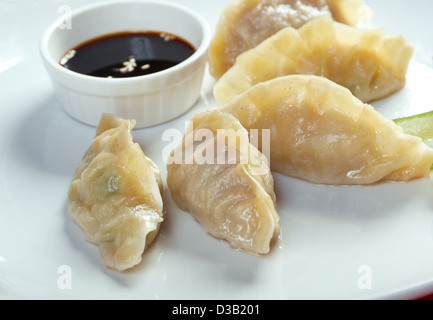 Dim-sum call Gyoza, asian tradition food.Fried Dumplings Chinese Style  Stock Photo