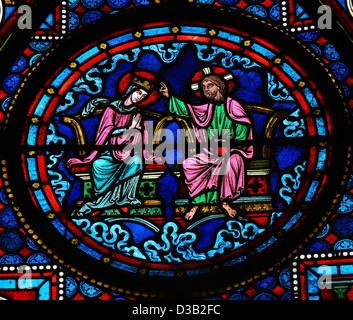 Jesus and Mother Mary in Paradise on a stained glass window Stock Photo ...