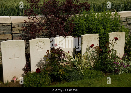 Railway Hollow British cemetery Hebuterne on the Somme containing 107 graves from the battles of 1916 in the First World War Stock Photo