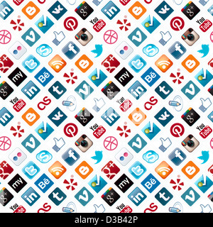 A seamless pattern with logotype collection of well-known social media brand's printed on paper Stock Photo