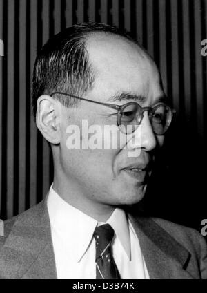 (dpa files) - Japanese scientist Hideki Yukawa, pictured in Lindau, West Germany, July 1953. Hideki Yukawa was born on 23 January 1907 in Tokyo and died on 8 September 1981 in Kyoto. Brought up in Kyoto and graduated from the local university in 1929, he was engaged on investigations in theoretical  Stock Photo