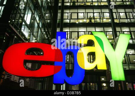 (dpa) - The logo of the online auction service 'ebay Deutschland', pictured at the company's German headquarters in Dreilinden, near Berlin, 4 December 2002. ebay is present in 27 countries on four continents. ebay Deutschland was founded in 1999 and now has 54.9 million registered members. Stock Photo