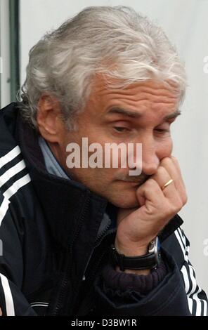 (dpa) - German national soccer team coach Rudi Voeller looks thoughtful after the goalless game between Germany and Iceland in Reykjavik, Iceland, 6 September 2003. After the qualifier for the 2004 European Championships Iceland still ranks first in Group 5. Stock Photo