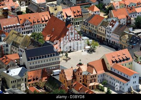 (dpa) - A view of the town hall on the market square in the village of Grimma near Leipzig, eastern Germany, 28 June 2003. The village is situated in the valley of the River Mulde and was severely hit by the floods in August 2002. The historic old town was flooded and almost completely destroyed. Co Stock Photo