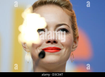 US actress Emma Stone attends the press conference of the movie 'The Croods' during the 63rd annual Berlin International Film Festival, in Berlin, Germany, 15 February 2013. The movie is presented in competition out of competition at the Berlinale. Photo: Kay Nietfeld/dpa Stock Photo