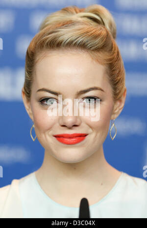 US actress Emma Stone attends the press conference of the movie 'The Croods' during the 63rd annual Berlin International Film Festival, in Berlin, Germany, 15 February 2013. The movie is presented in competition out of competition at the Berlinale. Photo: Kay Nietfeld/dpa Stock Photo