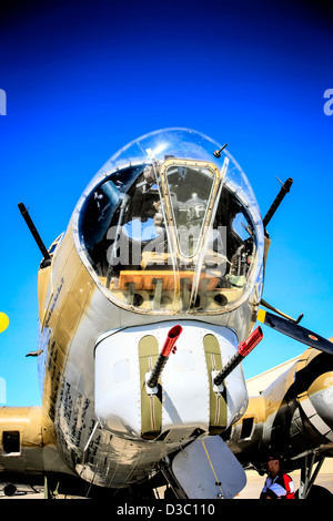 WWII Boeing B17G Flying Fortress nose with four .5cal machine guns Stock Photo