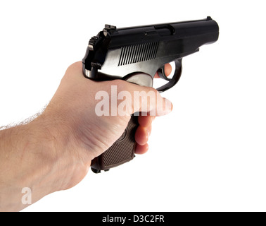 pistol in hand - isolated (white background) Stock Photo