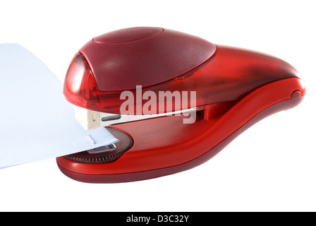 Stapler of red color on a white background Stock Photo