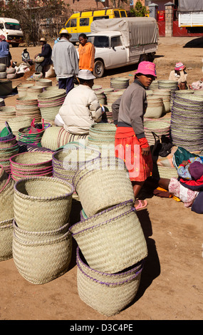 Madagascar, Ambositra, Marche Sandrandahy market, hand woven basket stall Stock Photo