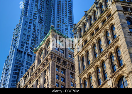 General Building Architecture Looking Up At Gehry Building, Manhattan, New York City Stock Photo