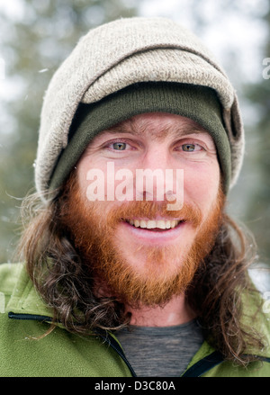 Portrait of a ranger at Yellowstone National Park, with a beard and wearing a hat Stock Photo