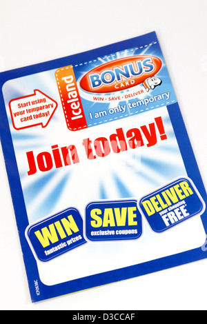 Iceland freezer shop Bonus loyalty card scheme application form UK Stock Photo