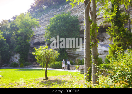 Bulgaria, Europe, Black Sea Coast, Walkway To 6th Century Aladzha Monastery Which Is Cut Into Cliff, Sightseers. Stock Photo