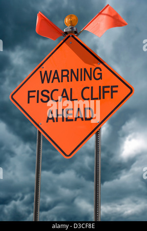 sign with the words 'Warning Fiscasl Cliff Ahead' Stock Photo