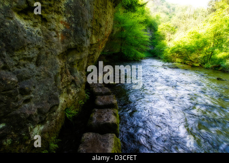 Stepping stones on the River Wye in Monsal Dale Derbyshire England Stock Photo