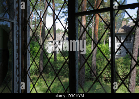 Gross Dölln, Germany, barred window on the area of the airfield Templin Stock Photo