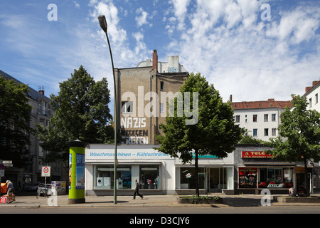 Berlin, Germany, low-rise buildings with shops in the Hermannstrasse Stock Photo