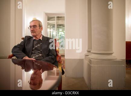 Stanislav Petrov, retired Soviet Lieutenant-Colonel, looks on during an interview in a hotel in Dresden, Germany, 15 February 2013. The former Russian soldier is credited with preventing a nuclear war on 25 September 1983 between the superpowers. He judged an early warning system that erroneously detected a missile launch from the United States to be a false alarm and thereby is thought to have averted a nuclear holocaust. On 17 February he will be presented the Dresden Peace Prize. Photo: Oliver Killig Stock Photo