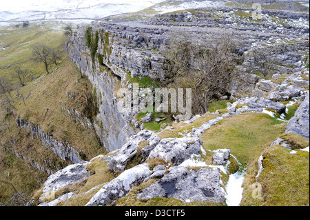 The tall limestone cliffs at Malham Cove in the Yorkshire Dales Stock Photo