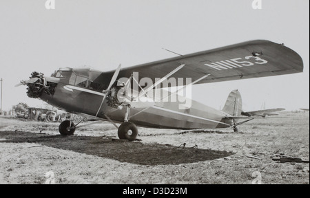 This photograph from the Charles M. Daniels Collection features a Stinson SM-6000B, a civilian transport aircraft used in the mid-20th century. The SM-6000B was designed for both cargo and passenger transport, known for its versatility and reliability in various conditions. Stock Photo