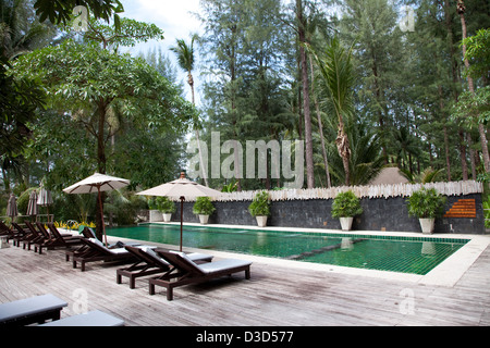 Khao Lak, Thailand, the pool with sun beds a hotel complex Stock Photo