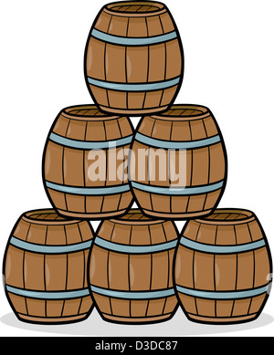 Cartoon Illustration of Wooden Barrels in a Heap Stock Photo
