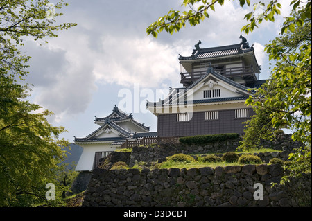 Echizen Ono Castle, also Ono Castle or Kameyama Castle, sits on stone foundation atop mountain in Ono City, Fukui, Japan Stock Photo