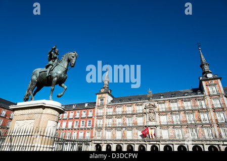 Equestrian statue of Philip III on the Plaza Mayor, Madrid, Spain Stock Photo