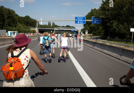 Bochum, Germany, cyclists and skaters on the Still Life Ruhr Stock Photo