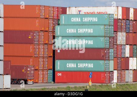 Rotterdam, The Netherlands, China Shipping Container pack of the port of Rotterdam Stock Photo