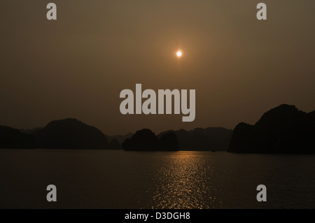 Halong Bay in the north coast of Vietnam, at sunset Stock Photo