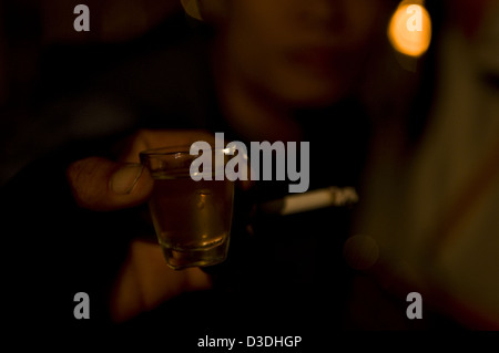 Rice wine shots in Sapa - north west Vietnam Stock Photo