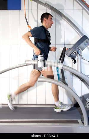 Duesseldorf, Germany, athletes on a treadmill ergometer Stock Photo