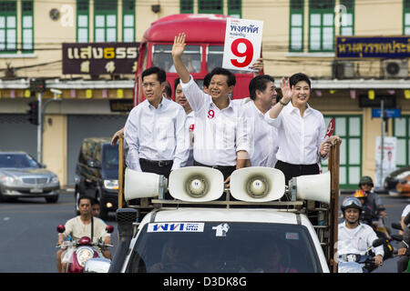 Feb. 17, 2013 - Bangkok, Thailand - Pheu Thai gubernatorial candidate PONGSAPAT PONGCHAREON and Thai Prime Minister YINGLUCK SHINAWATRA campaign for Pongsapat in Bangkok Sunday. Pol General Pongsapat Pongcharoen, a former deputy national police chief who also served as secretary-general of the Narcotics Control Board is the Pheu Thai Party candidate in the upcoming Bangkok governor's election. (He resigned from the police force to run for Governor.) Former Prime Minister Thaksin Shinawatra reportedly recruited Pongsapat. Most of Thailand's reputable polls have reported that Pongsapat is leadin Stock Photo