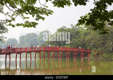 Hoan Kiem Lake  Sun Huc Bridge Vietnam, Hanoi, Stock Photo