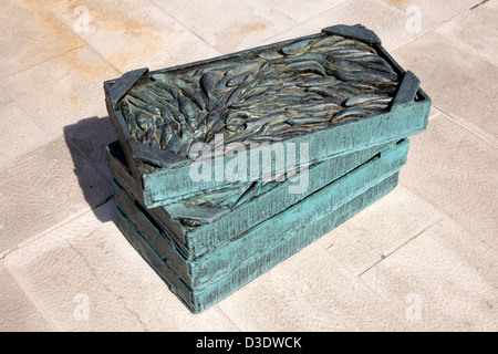 Monument of fish in boxes in Jelsa town on island Hvar. Stock Photo