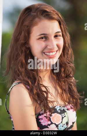 Portrait of a teenage girl smiling, Block Island, Rhode Island, USA Stock Photo