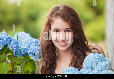 Portrait of a teenage girl smiling, Block Island, Rhode Island, USA Stock Photo