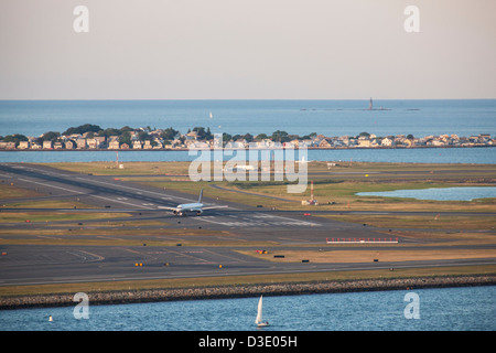 Airplane at Logan Airport, Nahant, Boston, Massachusetts, USA Stock Photo