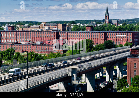 Amoskeag Mills on Merrimack River Manchester New Hampshire Stock Photo