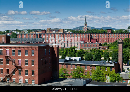 Amoskeag Mills on Merrimack River Manchester New Hampshire Stock Photo