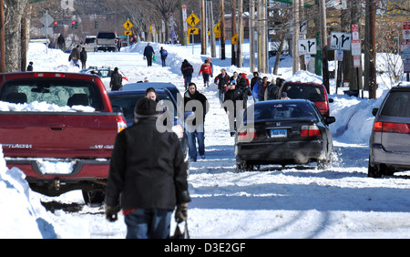 New Haven--People walk along Grand Avenue in Fair Haven after Nemo, the worst blizzard in CT history Stock Photo