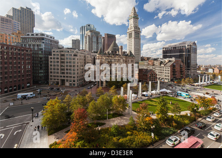 Skyscrapers in a city, Rose Kennedy Greenway, Custom House, Grain Exchange Building, Boston, Massachusetts, USA Stock Photo