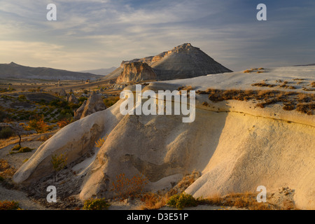 Eroded volcanic tuff at Pasabag Monks Valley at sunset Generals Vineyard Cappadocia Goreme Nevsehir Turkey Stock Photo