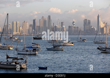 Panama City skyline seen from Amador Stock Photo
