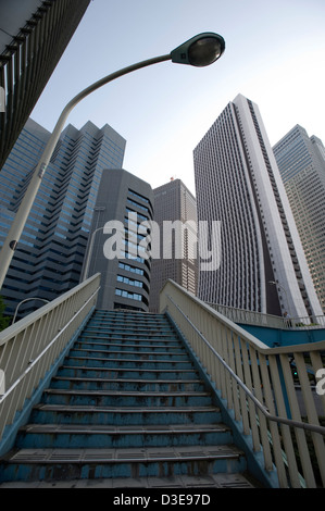 Corporate headquarter office skyscrapers fill the Tokyo skyline of the commercial business district of West Shinjuku. Stock Photo