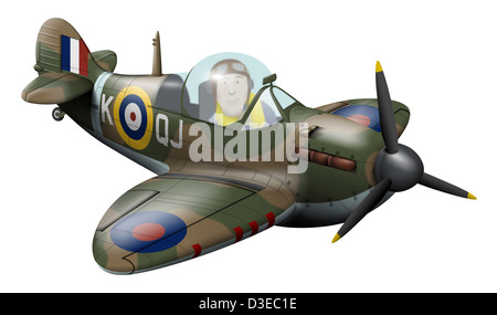 Cartoon illustration of a Royal Air Force Supermarine Spitfire. Stock Photo