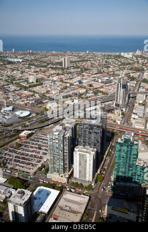 elevated aerial view of urban redevelopment around South Melbourne Victoria Australia Stock Photo